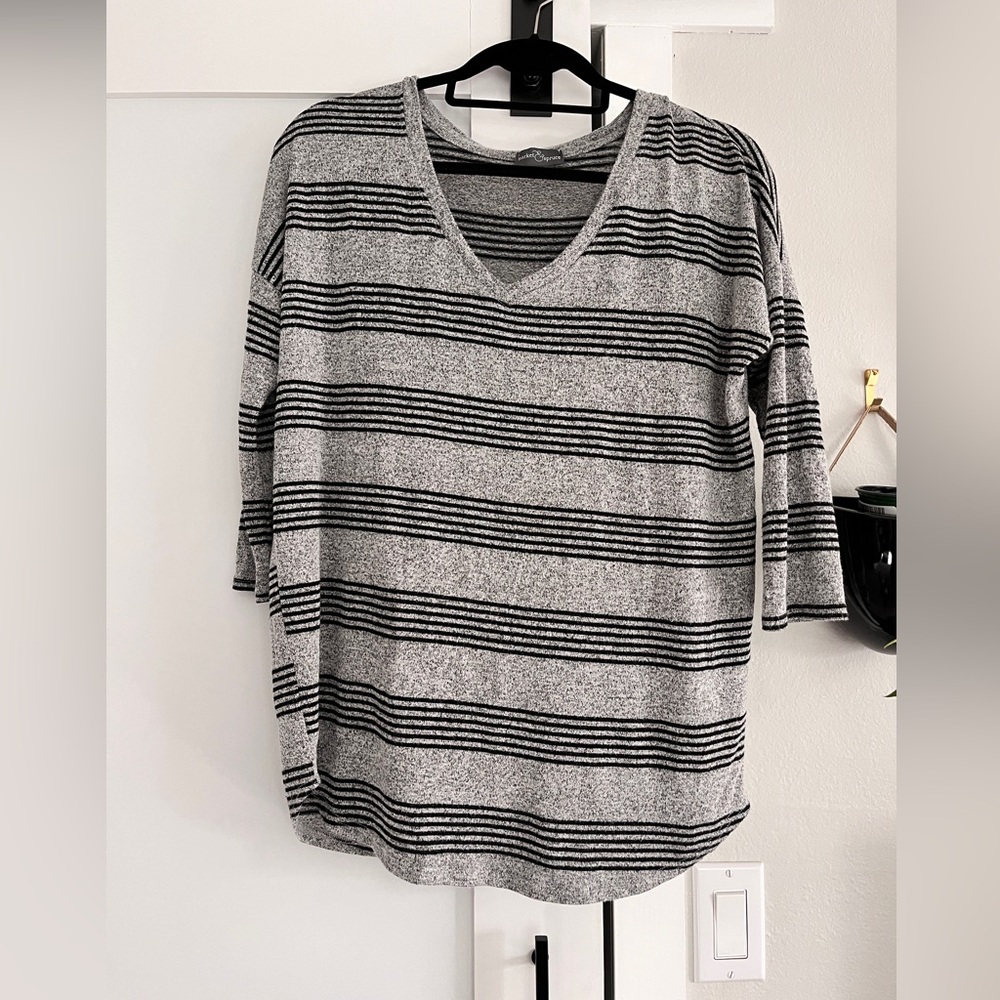 Gray Striped V-Neck Top